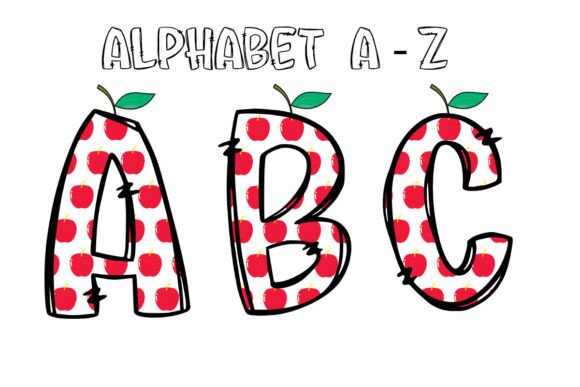 Back to School Alphabet Apple Doodle Graphics & Illustrations