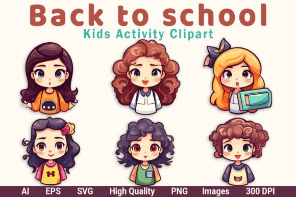 Back to School Kids Elements Clipart Set: Graphics & Illustrations