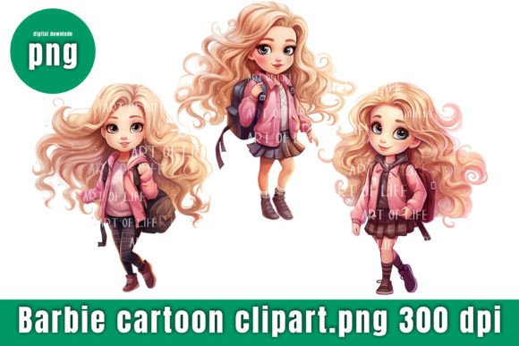 Cartoon Cute Girl Back to School Graphics & Illustrations